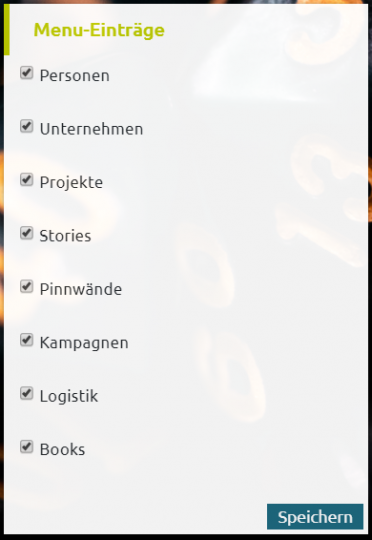 Settings - Persoenliche Einstellungen - Menue-Eintraege